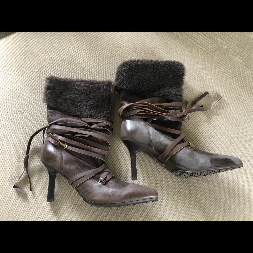 Diesel leather boots with fur, size 9